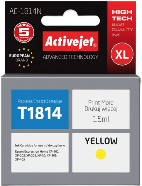 Tusz Activejet do Epson 18XL T1814 Supreme 15 ml Yellow (AE-1814N) - obraz 1