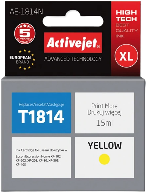 Tusz Activejet do Epson 18XL T1814 Supreme 15 ml Yellow (AE-1814N) - obraz 1