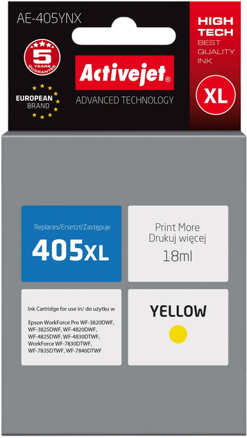 Tusz Activejet do Epson 405XL C13T05H44010 Supreme 18 ml Yellow (AE-405YNX) - obraz 1