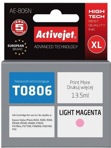 Tusz Activejet do Epson T0806 Supreme 13.5 ml Light Magenta (AE-806N) - obraz 1