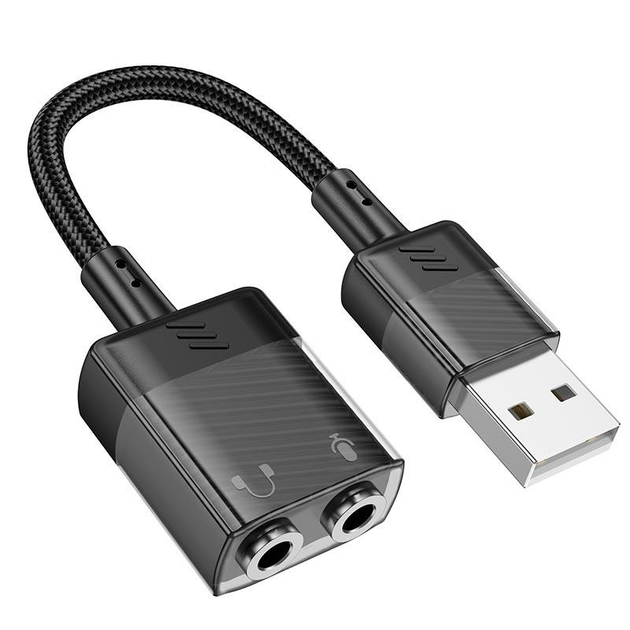 Внешняя звуковая карта HOCO Spirit external sound card for earphone USB to 3.5mm (0.15M, USB, DAC). Black - изображение 4