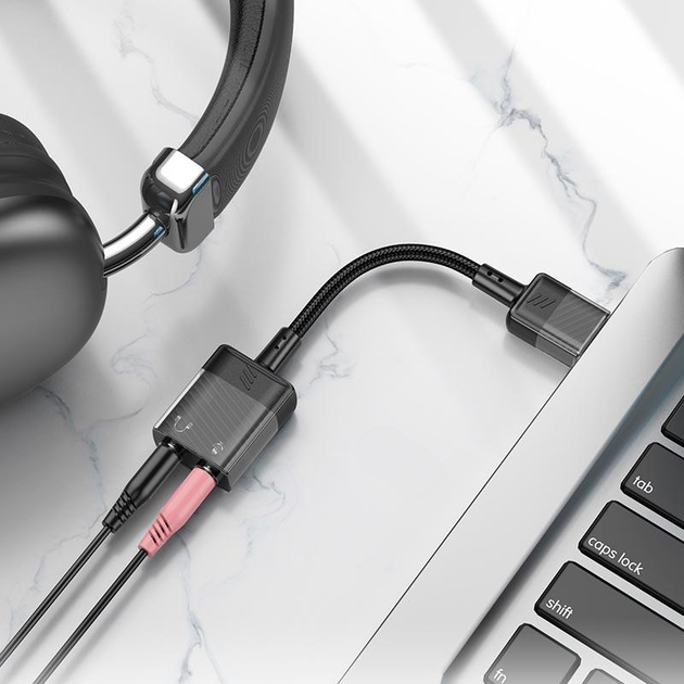 Внешняя звуковая карта HOCO Spirit external sound card for earphone USB to 3.5mm (0.15M, USB, DAC). Black - изображение 5