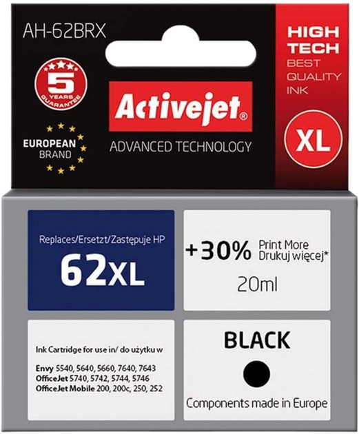 Tusz Activejet do HP 62XL C2P05AE Premium 20 ml Black (AH-62BRX) - obraz 1