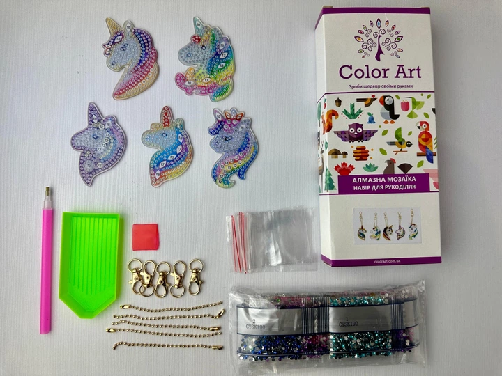 Набір алмазної мозаїки брелки ColorArt Єдинорожки 5шт BR21 – фото