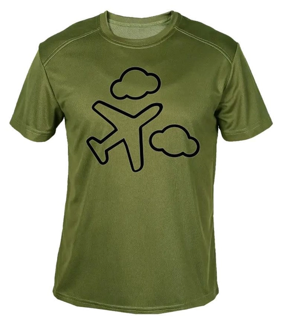Футболка потоотводящая военная ВСУ с принтом "Самолет в небе" в оливе S - изображение 1