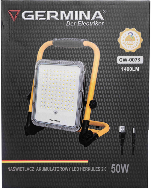 Naświetlacz akumulatorowy Germina Herkules 50 W 1400 lm (GW-0073) - obraz 6