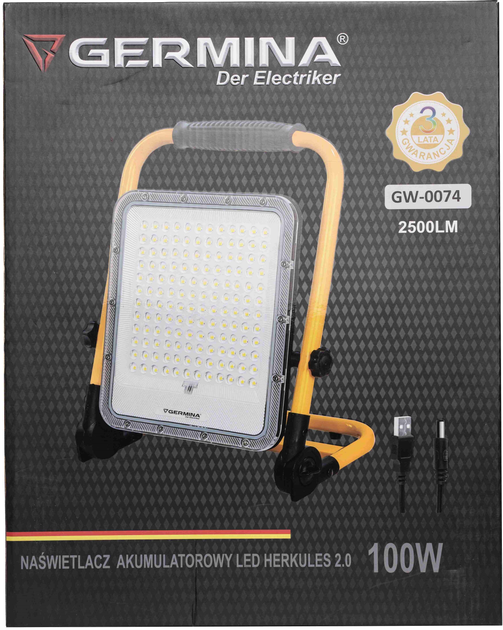 Naświetlacz akumulatorowy Germina Herkules 100 W 2500 lm (GW-0074) - obraz 6