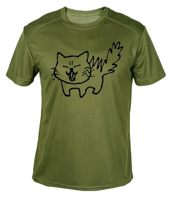 Футболка потоотводящая военная ВСУ с принтом "Злой котенок" в оливе XXL - изображение 1