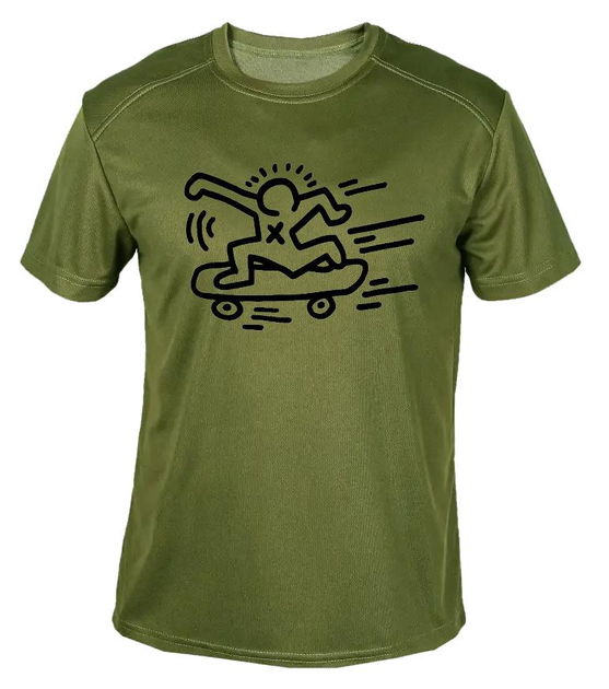 Футболка потоотводящая военная ВСУ с принтом "Человек на скейте" в оливе L - изображение 1