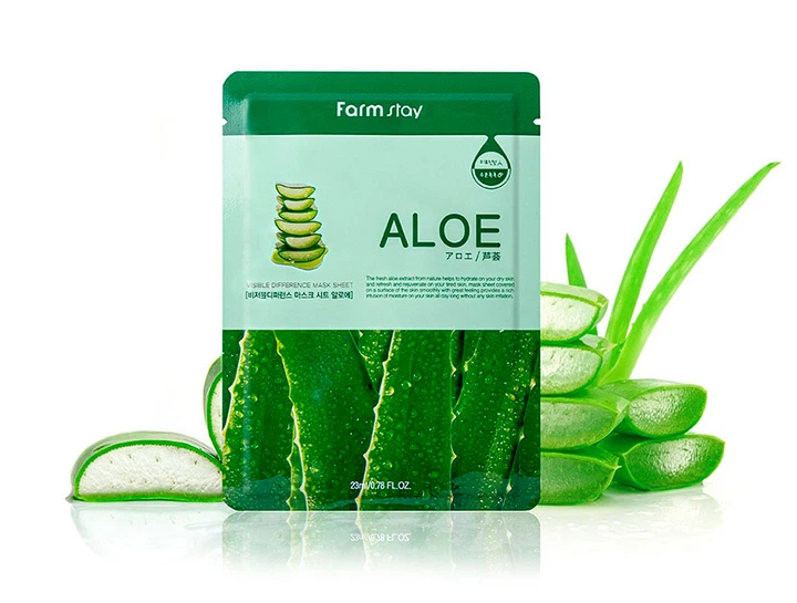 Увлажняющая тканевая маска для лица с экстрактом алоэ FarmStay Visible Difference Mask Sheet Aloe (8809809804084) - изображение 2