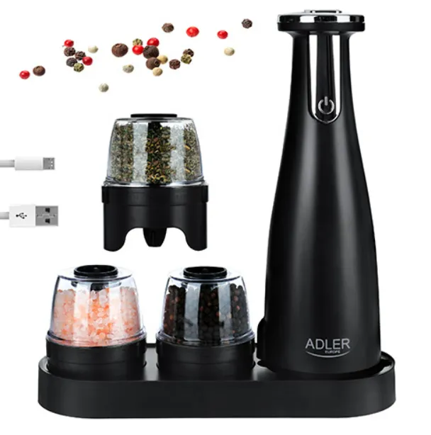 Набір із 3 млинів для спецій Подрібнювач Adler AD 4449 USB black - зображення 5