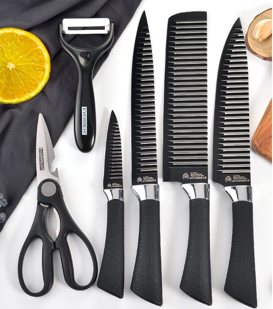 Набір ножів-ножиці з нержавіючої сталі Everrich H-004 професійні для кухарів 5 ножів нековзні ручки - зображення 1