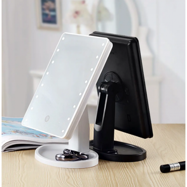 Косметическое зеркало настольное с подсветкой светодиодной Large Led Mirror для макияжа 22 LED-лампочки 10-ти кратное увеличение Белый - Фото 5 Косметическое зеркало настольное с подсветкой светодиодной Large Led Mirror для макияжа 22 LED-лампочки 10-ти кратное увеличение Белый - изображение 5