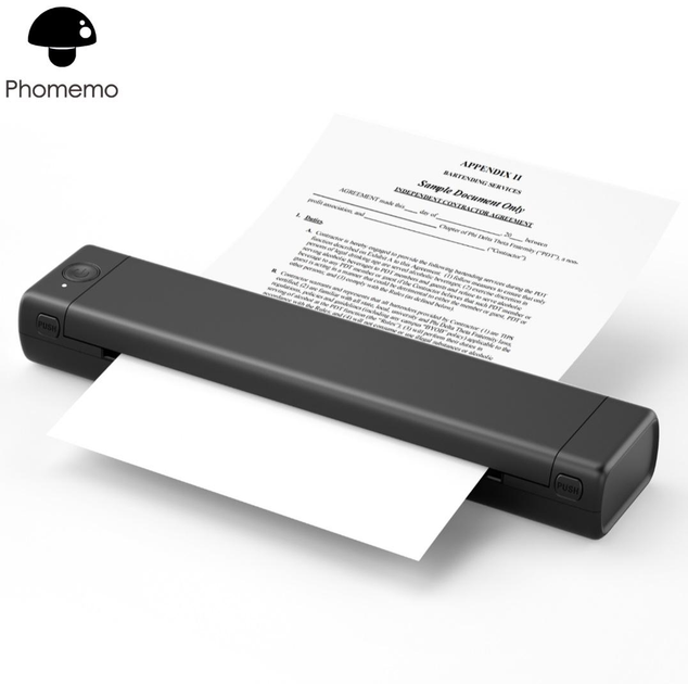 Портативний бездротовий А4 термо принтер Phomemo M08F, Bluetooth, 1200mAh батарея (підходить для тату та документів) Black - зображення 2