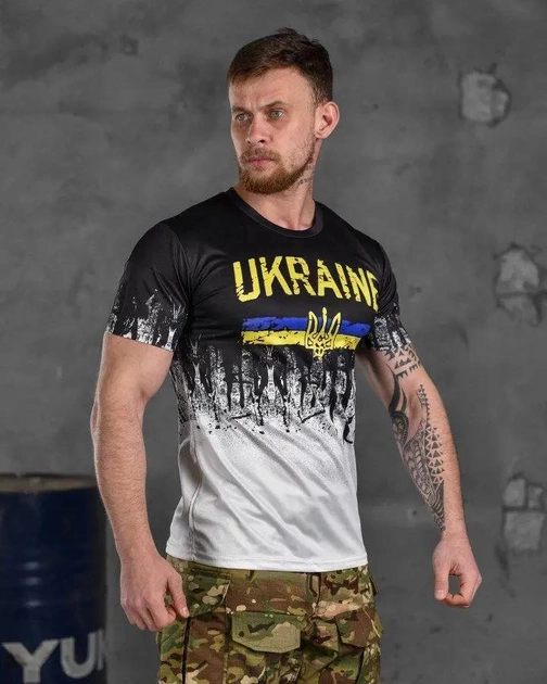 Тактическая мужская футболка Ukraine потоотводящая XL черно-белая (85567) - изображение 2