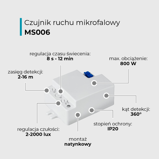 Датчик руху мікрохвильовий DPM MS006 білий (5906881217924) - зображення 5