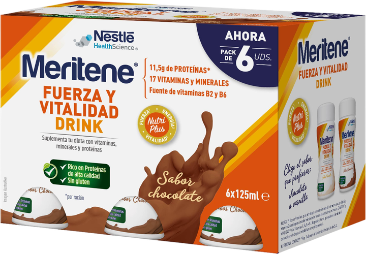 Napój czekoladowy Nestle Meritene Drink Botella 6 x 125 ml (8470001951526) - obraz 1