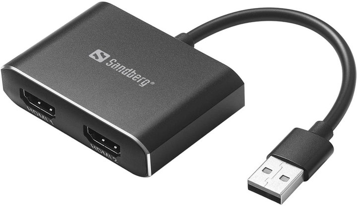 Adapter Sandberg USB Type-A - 2 x HDMI Black (5705730134357) - obraz 1