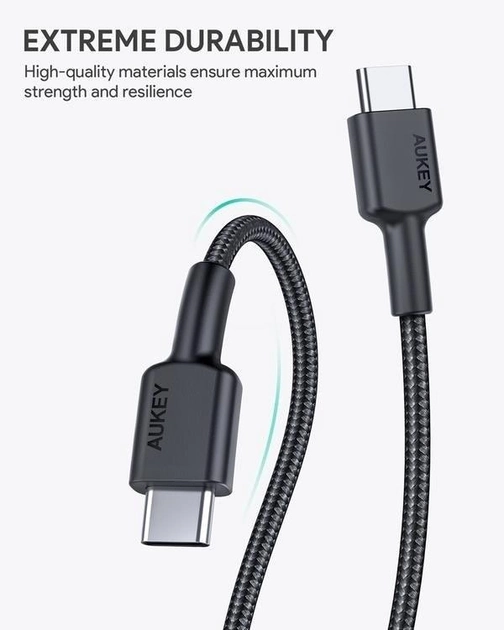 Kabel Aukey USB Type-C - USB Type-C 0.3 m Black (CB-CC03 OEM) - obraz 2