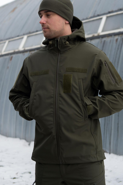 Тактична чоловіча куртка Soft shell на блискавці з капюшоном водонепроникна S олива 00006 - зображення 1