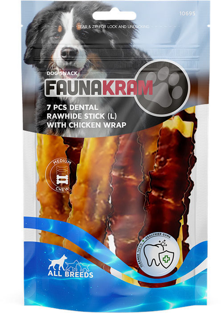 Зубна паличка для собак Faunakram Grain Free with Chicken L 7 шт 220 г (5714736001310) - зображення 1
