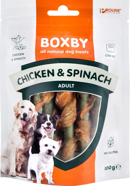 Smakołyk dla psów Boxby Chicken and Spinach 100 g (8717249774396) - obraz 1