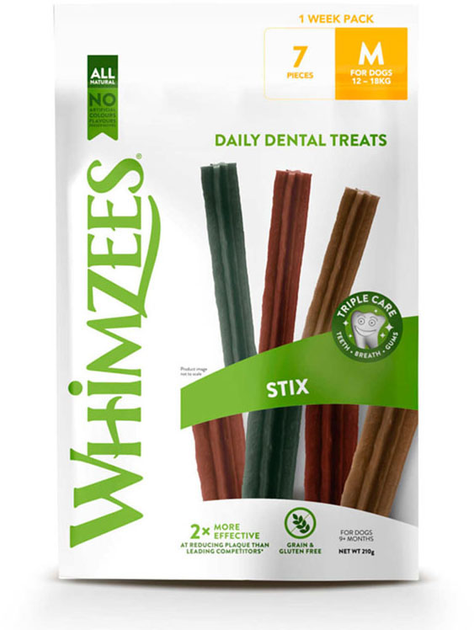 Ласощі для собак Whimzees Chewing Bone Stix M 7 шт 210 г (8718627754788) - зображення 1