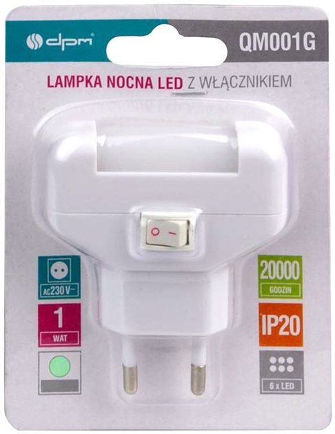 Lampka nocna DPM QM001G LED z wylacznikiem swiatlo zielone (5906881191705) - obraz 2