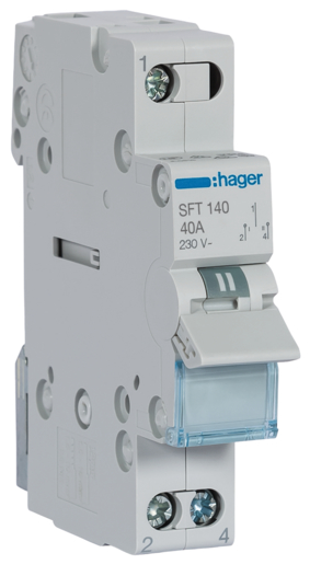 Переключатель I-0-II 230V 1-полюсный Hager SFT140 40А выход сверху - Фото 1 Переключатель I-0-II 230V 1-полюсный Hager SFT140 40А выход сверху - изображение 1