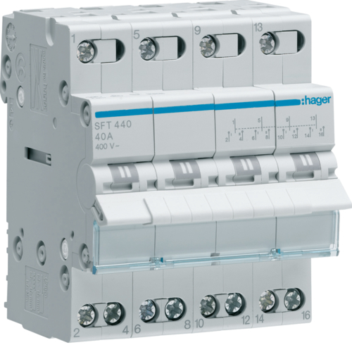 Переключатель I-0-II 400V 4-полюсный Hager SFT440 40А выход сверху - Фото 1 Переключатель I-0-II 400V 4-полюсный Hager SFT440 40А выход сверху - изображение 1
