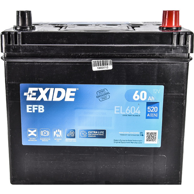 Аккумулятор автомобильный 60Ач 520А "+" справа EXIDE, EL604 – фото ...