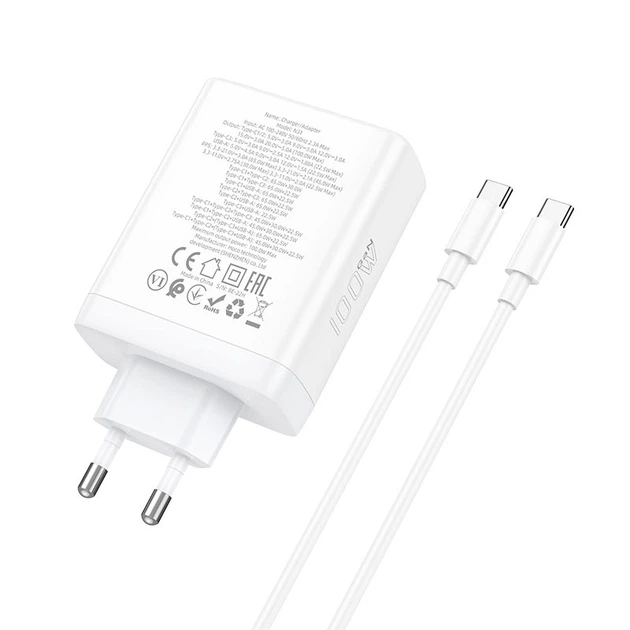 Адаптер сетевой HOCO Leader Type-C to Type-C Cable four-port (3c1a) fast charger set N31 |4Type-C/1USB, 100W/5A, PD/QC| белый - Фото 5 Адаптер сетевой HOCO Leader Type-C to Type-C Cable four-port (3c1a) fast charger set N31 |4Type-C/1USB, 100W/5A, PD/QC| белый - изображение 5