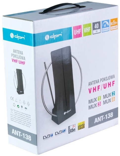 Antena TV DPM ANT138 pokojowa DVB-T i DVB-T2 VHF/UHF filtr LTE USB 40 dB (5906881184851) - obraz 5