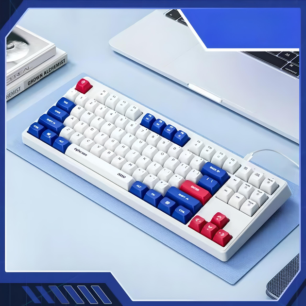 Проводная клавиатура INPHIC K9 с RGB подсветкой, подключение USB-TypeC, компактная, тихая, бело-синий (Ukr) - Фото 4 Проводная клавиатура INPHIC K9 с RGB подсветкой, подключение USB-TypeC, компактная, тихая, бело-синий (Ukr) - изображение 4