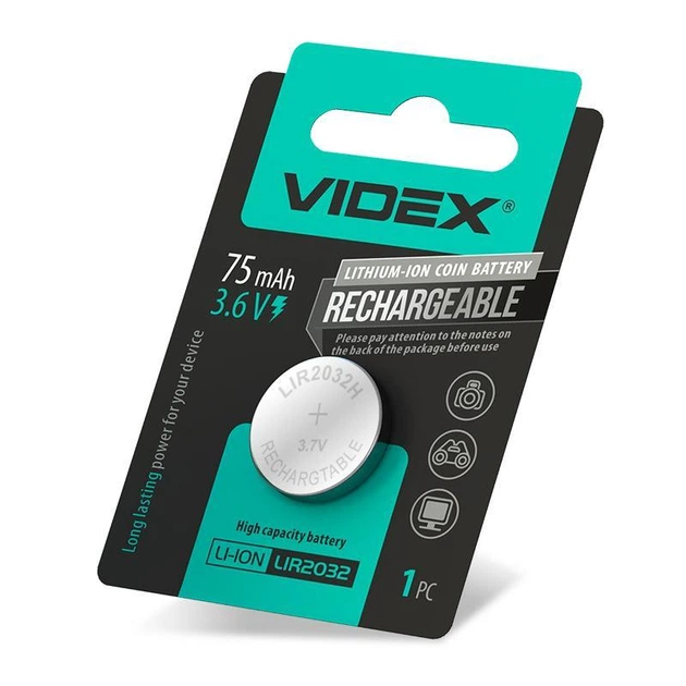 Аккумулятор LIR2032 VIDEX 75mAh 3.6V Li-ion 1 шт (58069) – фото, отзывы ...