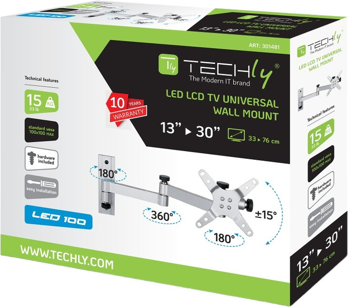Uchwyt ścienny Techly ICA-LCD-104 Silver (8057685301481) - obraz 4