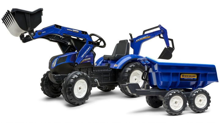 Детский трактор на педалях Falk New Holland с прицепом, передним и ...