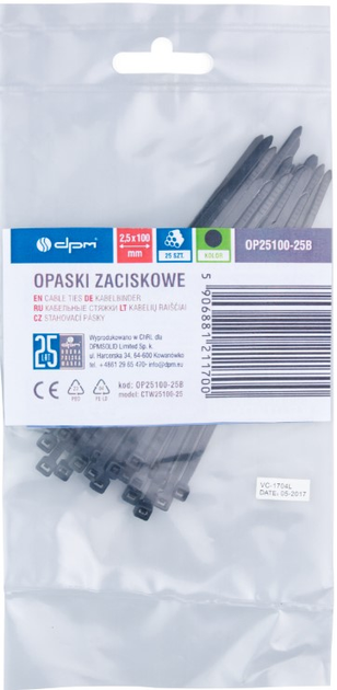 Кабельні стяжки DPM 2.5 x 100 мм 25 шт чорні (OP25100-25B) - зображення 1