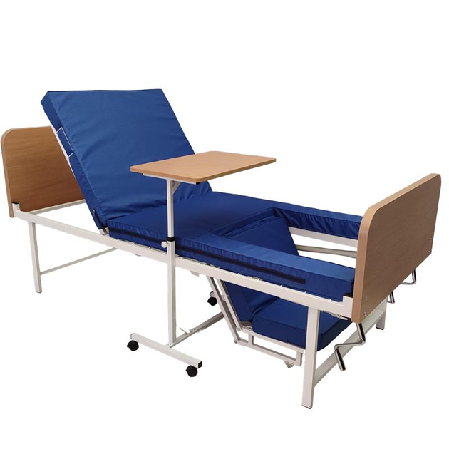 Ліжко медичне механічне функціональне Riberg АН6-11-04 4-х секційне з гвинтовим механізмом підйому та функцією кардіо-крісла з матрацом та приліжковим столиком - зображення 1