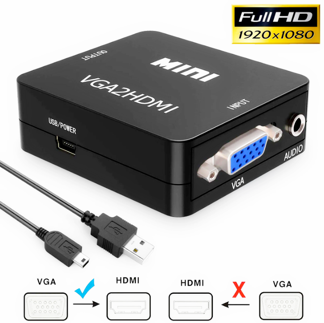 Конвертер VGA2HDMI адаптер з VGA на HDMI + аудіо 3.5мм Black - Фото 1 Конвертер VGA2HDMI адаптер з VGA на HDMI + аудіо 3.5мм Black - изображение 1