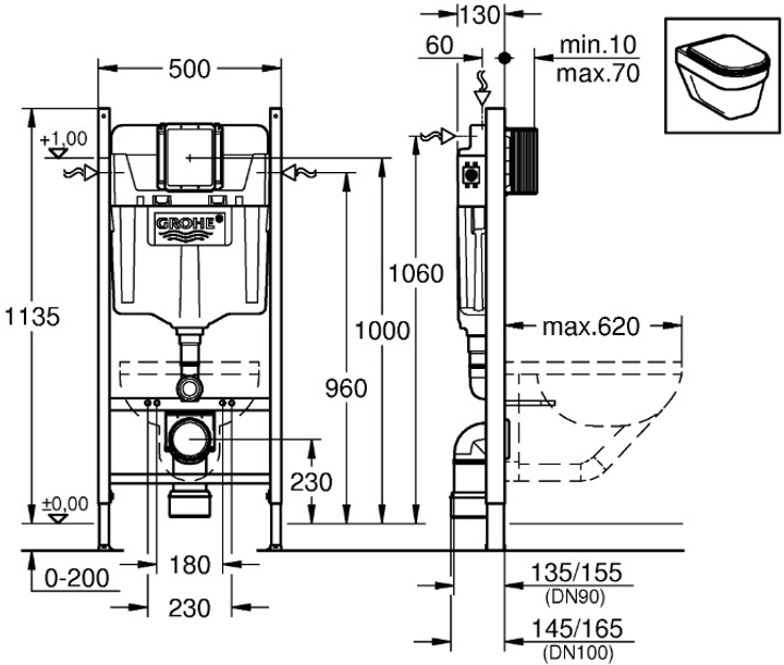 Инсталляция GROHE Rapid SL 38840000 (3873200A) c панелью смыва Skate Cosmopolitan 38732000 + унитаз DEVIT Universal Rimless 3020162 с сиденьем Soft Close дюропласт - изображение 5