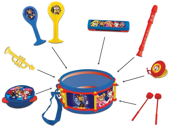 Zestaw muzyczny instrumenty Lexibook Paw Patrol Bęben i pałeczki + Marakasy + Kastaniety + Tamburyn + Harmonijka + Flet (3380743076249) - obraz 3