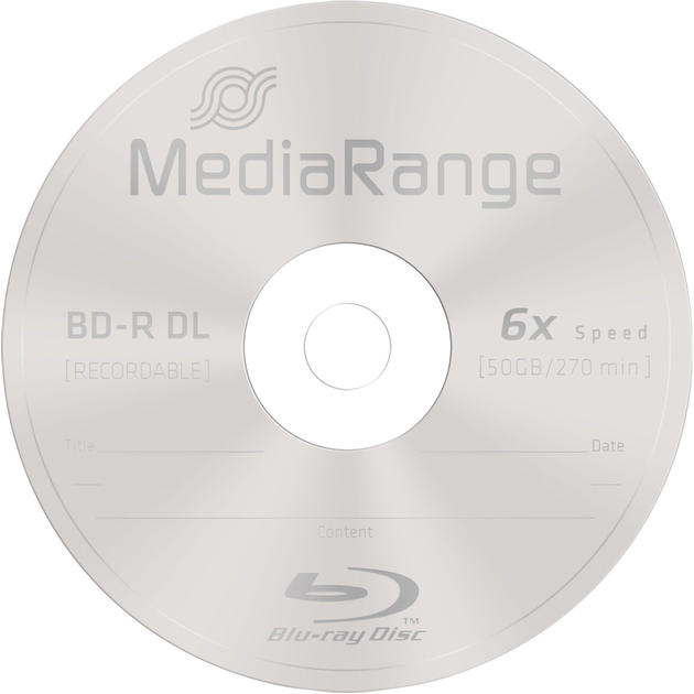 Диск Blu-ray MediaRange BD-R DL, 50 ГБ / 270 хв 6x друкований 10 шт. (4260057128973) - зображення 2
