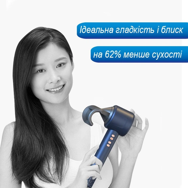 Фен для волос профессиональный X-13 нового поколения 4 насадки, синий - изображение 6
