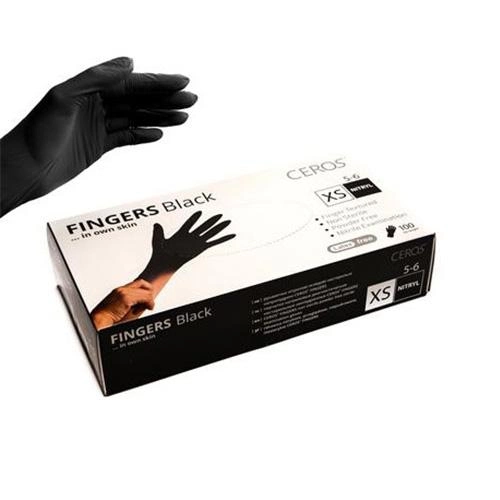 Рукавиці Ceros Fingers Black нітрилові XS 100 шт. Чорні (4400122) - зображення 1