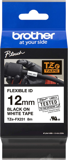 Етикеточна стрічка Brother P-Touch TZE-FX231 12 мм 8 м Black/White (TZEFX231) - зображення 1