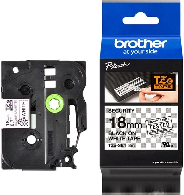 Етикеточна стрічка Brother P-Touch TZE-SE4 18 мм 8 м Black/White (4977766692236) - зображення 1