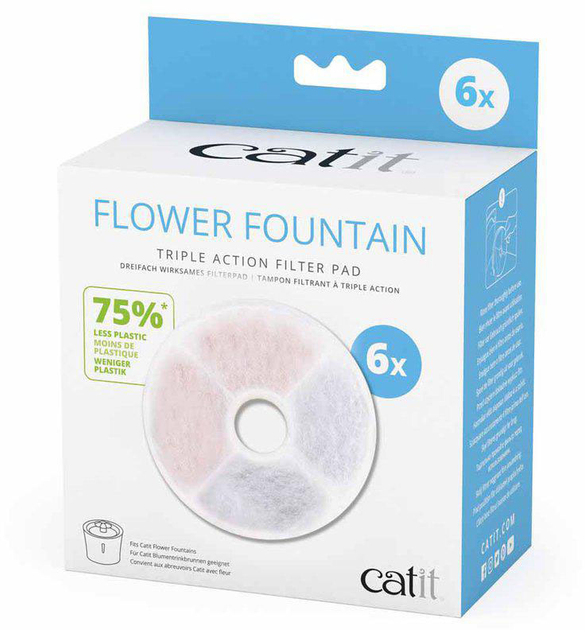 Zestaw filtrów Catit Triple Action Filter Pad Flower Fountain 6 szt 1.5 L White (0022517437391) - obraz 1