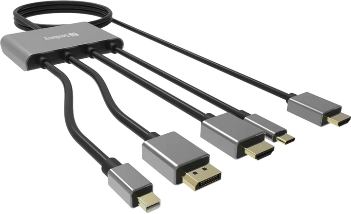 Kabel Sandberg USB Type-C - DisplayPort - micro-HDMI + mini-DisplayPort - 2 x HDMI 0.3 m Black (5705730509216) - obraz 1