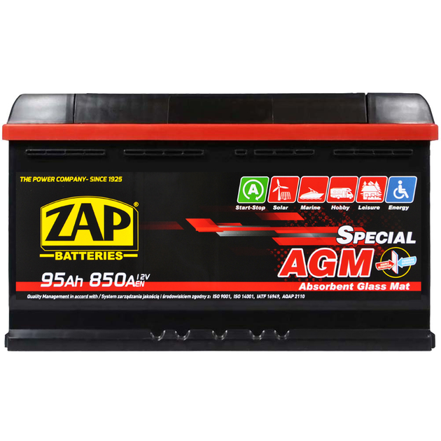 Автомобільний акумулятор ZAP AGM (L5) 95Ah 850A R+ (595 02) - зображення 8